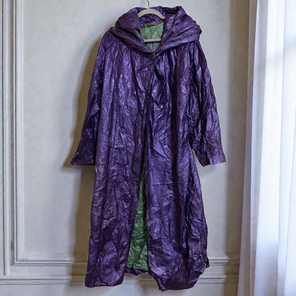 VTG 90s Mycra Pac Designer Avant Garde Boho Duster Windbreaker Rain Cape Coat OS